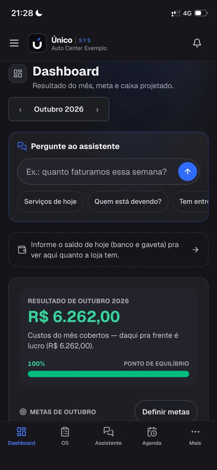 Tela inicial do Único no celular