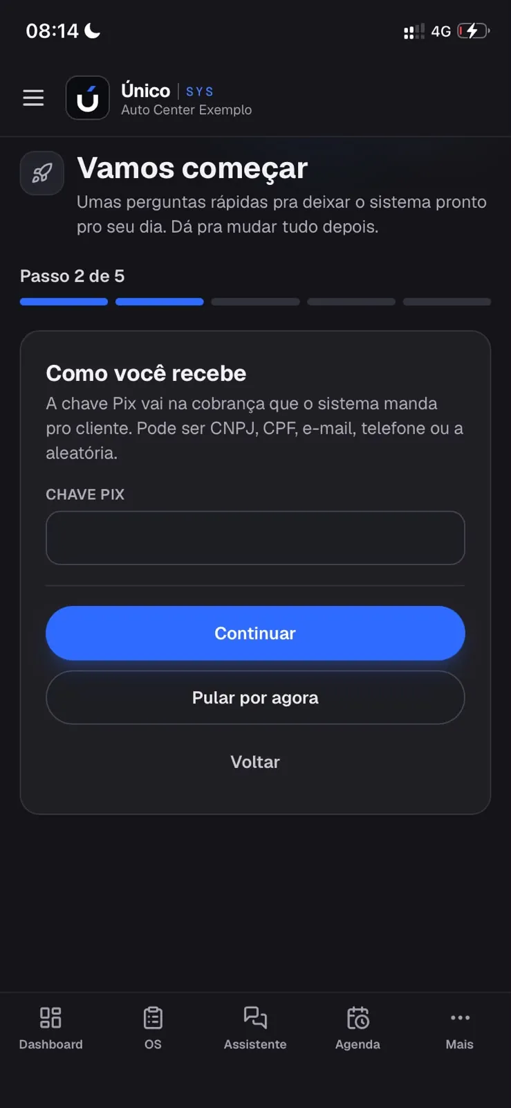 Passo 2 de 5: a chave Pix que vai na cobrança