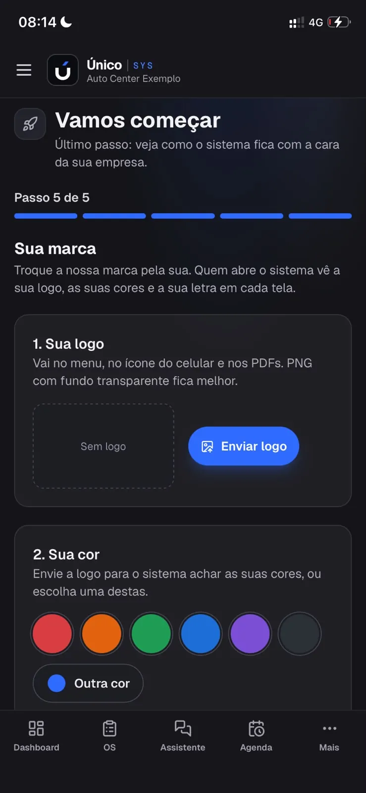 Passo 5 de 5: a logo e a cor da empresa