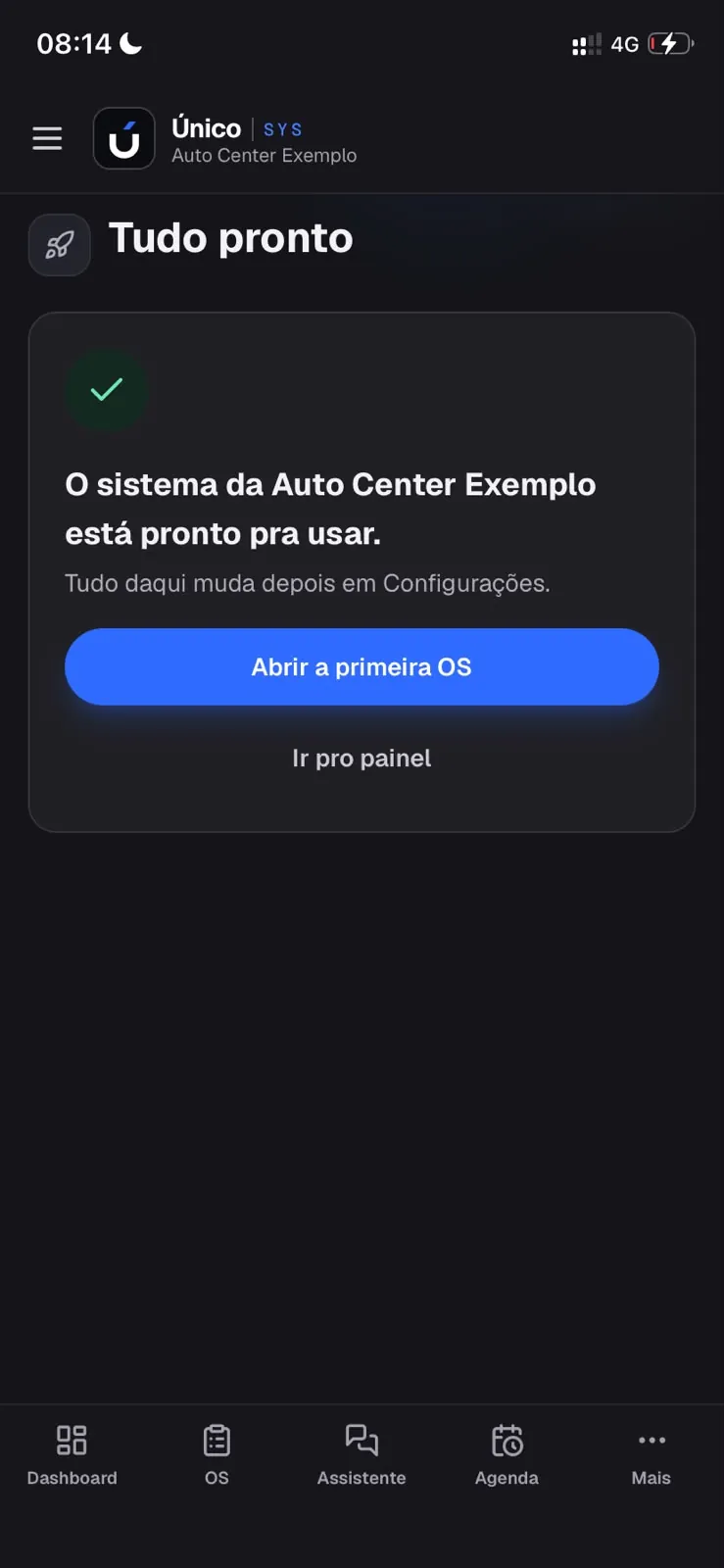 Tudo pronto: o sistema da Auto Center Exemplo está pronto pra usar